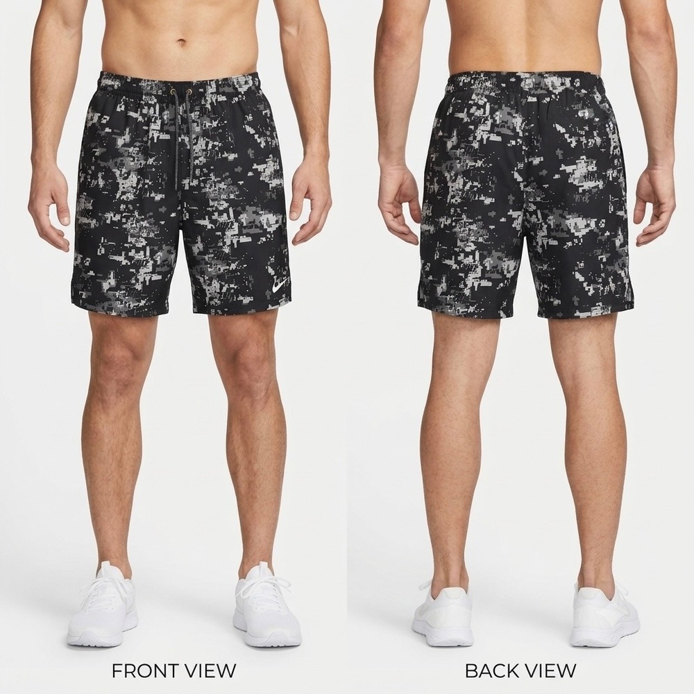 Nike Mens‎ Digital Camo Swim Trunks Black Gray Pixel Camouflage Shorts Large